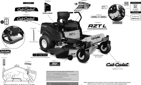 Label Map Diagram and Parts List for RZT-L50KH (17BRCACQ056)(2018) Cub Cadet Lawn Tractor